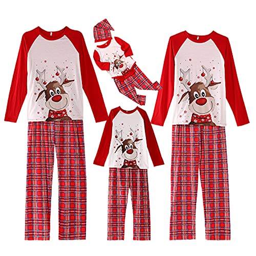 Siyova Familia Navidad Pijamas 2 Piezas Pijamas Camiseta de Manga Larga + Pantalones Largos a Cuadros Ropa Navideña Familiar Roja para Papá Mamá y Bebé(Rojo,Bebé Niños 18-24 Meses)